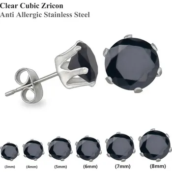 Náušnice Elegantní náušnice s černým zirkonem | 6 párů - Ocel