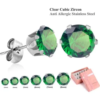 Náušnice Zirkonové náušnice Luxusteel | sada 6 párů - smaragdové stříbro