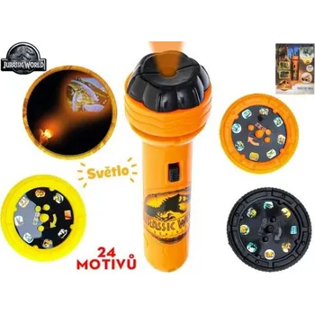 Svítilna Jurský svět projektorová svítilna na baterie 11cm + 3ks disků v krabičce