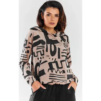 Dámská mikina Klokaní mikina s kapucí volného střihu se vzorem A473 Barva: Béžová, Velikost: S