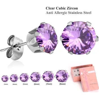 Náušnice Zirkonové náušnice Luxusteel | sada 6 párů - fialová stříbrná