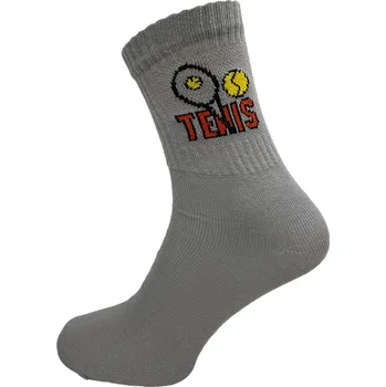 Pánské ponožky Sportovní ponožky šedé s nápisem TENIS, Velikost: 41 - 42 (7 - 8), Barva: Šedá