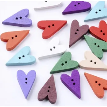 GU535, Knoflíky, dřevěné srdíčka, mix barev, 23,5x15x4 mm / 1 kus