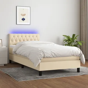 Postel vidaXL Box spring postel s matrací a LED 90x190 cm textil [3133359] Barva: krémová