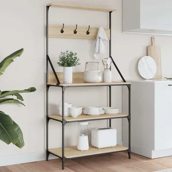 Odkapávač na nádobí vidaXL Pekařský regál s háčky 4patrový kompozitní dřevo [838961] Barva: dub sonoma