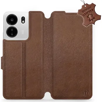 Pouzdro na mobilní telefon Kožené flip pouzdro Mobiwear - Xiaomi Poco C65 - Hnědé (Kožené knížkové pouzdro, obal, kryt na mobil Xiaomi Poco C65, Hnědé, materiál Genuine Leather, ochrana 360°, stojánek, silikonová vanička, magnetické zavírání)