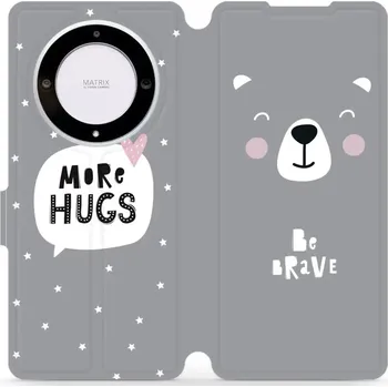 Pouzdro na mobilní telefon Flipové pouzdro Mobiwear - Honor Magic5 Lite 5G - MH06P Be brave - more hugs (Knížkové flip pouzdro, obal, kryt na mobil Honor Magic5 Lite 5G - MH06P Be brave - more hugs, materiál Umělá kůže + TPU - ochrana 360°, stojánek, silikonová vanička, magnetické)