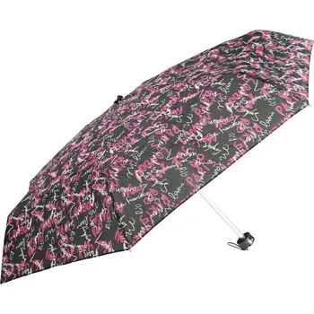 Deštník MINI skládací dámský deštník růžovo-černý s nápisy (U-24 Extra malý deštník pro ženy)