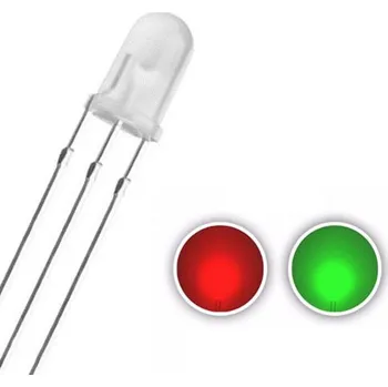 Polovodič LED dioda kulatá 5mm, dvoubarevná (zelená a červená) K