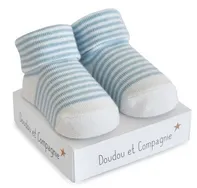 Doudou et Compagnie Ponožky pro chlapečka bílé s proužky 0-6 m
