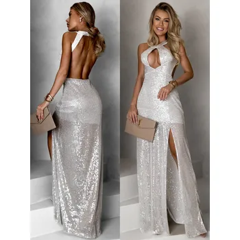 Dámské šaty Stříbrné třpytivé dlouhé šaty AROGANTISEL s flitry Velikost: ONESIZE