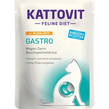 Krmivo pro kočku 24x85g Kattovit Feline Gastro Pouch - kuřecí a rýže