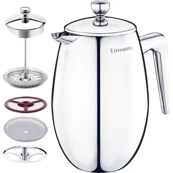 French press Stlačovací Termo Kávovar 700ml lesklý nerezový - Easyworkz (Kafetiéra french press termo 0,7L lesk nerez - Easyworkz)