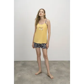 Pánské pyžamo Dámské krátké pyžamo babydoll 16203 - Vamp S žluto-modrá