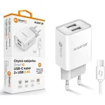 Chytrá síťová nabíječka ALIGATOR 2.4A, 2xUSB, smart IC, bílá, USB-C kabel 2A