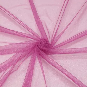 Tyl magenta, stříbrný třpyt, š.150