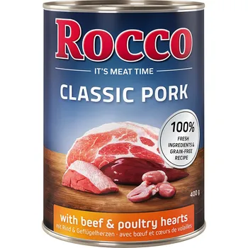 Krmivo pro psa 12x400g Rocco Classic Pork - hovězí a drůbeží srdíčka