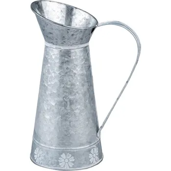 Konev Velká plechová konev bordura kvítek, šedá, bílá 220x140x300mm