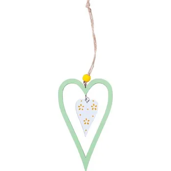 Velikonoční dekorace MFP závěs srdce 12cm dřevo zelená 2221751