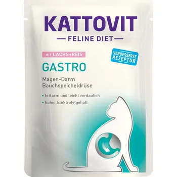 Krmivo pro kočku 12x85g Kattovit Feline Gastro Pouch - losos a rýže
