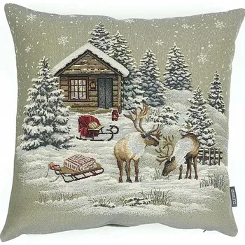Dekorativní polštářek BYTEMA Vánoční gobelínový povlak ZIMNÍ KRAJINA 45 x 45 cm