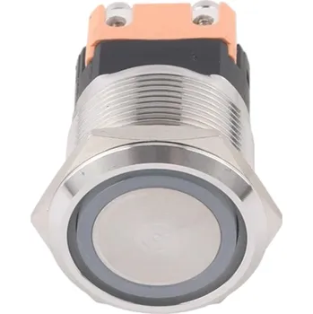 vypínač Spínač kovový s aretací, stříbrný, průměr 25mm, 20A, IP65 Modrá 12-24 V DC