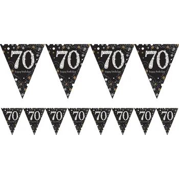 Amscan / Reithmüller Vlaječky Happy Birthday číslo 70 černo-zlaté, 4 m