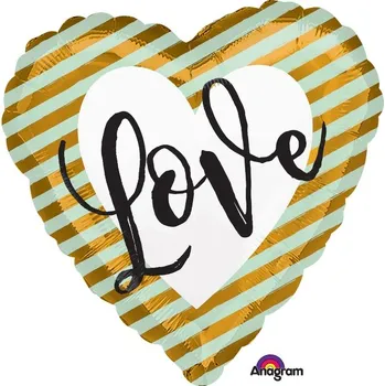 Balónek Amscan / Riethmüller Balonek fóliový srdce Love s pruhy, 43 cm