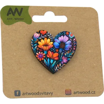 Brož art-wood.cz Dřevěná brož - srdce, florální příval
