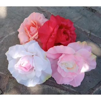 umělá květina Květ růže 10 cm, bílá + růžový střed