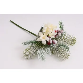 umělá květina Zasněžená větvička s květy a bobulemi 35 cm, bílá