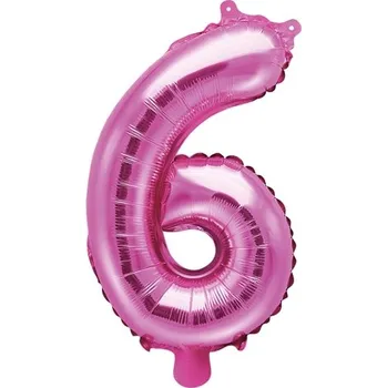 Balónek PartyDeco Fóliové číslo 6 růžové, 35 cm