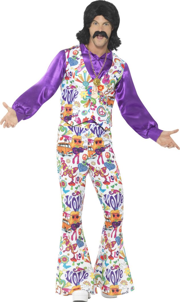 Smiffys 60s Groovy Lady Costume - Brown Dress, Printed Waistcoat &  Headband, Adult 1960s Fancy Dress Brown Dress With Waistcoat Headband
