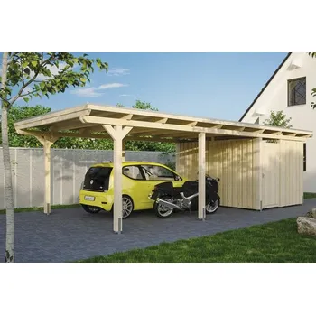 Přístřešek na auto Přístřešek na auto SKAN HOLZ Emsland 404 x 846 cm přírodní vč. EPDM fólie a odkládacího prostoru