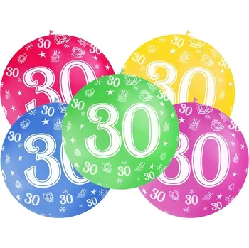 PartyDeco Jumbo balon závěsný číslo 30 pastelový mix barev, 1 m