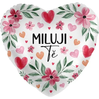Balónek Premioloon Balonek fóliový srdce Miluji Tě s květinami, 43 cm