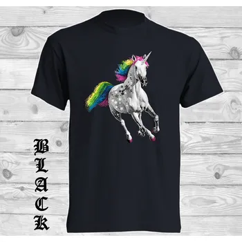 Dívčí tričko detske-levne-bavlnene-tricko-potisk-barevny-jednorozec Barva: Black -černá, velikost: 140