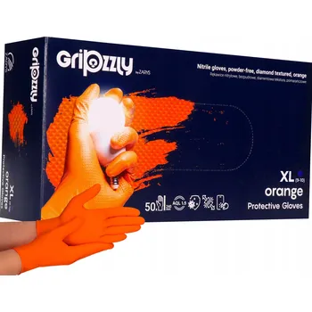 Pracovní rukavice Grippzly by zarys Nitrilové rukavice Grippzly, oranžové, nesterilní, diamantová textura, 50ks Velikost: M
