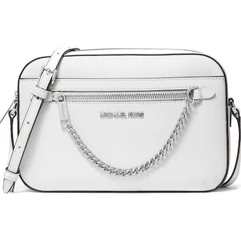 Michael Kors Jet Set Large Saffiano Leather Crossbody Bag White Silver