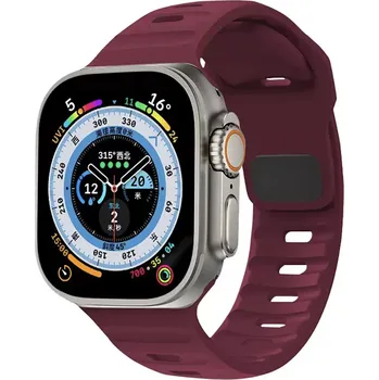 Příslušenství k chytrým hodinkám Robusní silikonový vroubkovaný řemínek pro Apple Watch 42/44/45/46/49mm Barva: Vínová