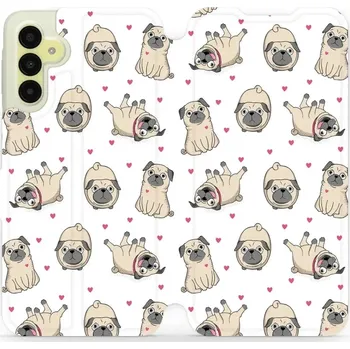 Pouzdro na mobilní telefon Flipové pouzdro Mobiwear - Samsung Galaxy A15 / A15 5G - M097P Mopsíci (Knížkové flip pouzdro, obal, kryt na mobil Samsung Galaxy A15 / A15 5G - M097P Mopsíci, materiál Umělá kůže + TPU - ochrana 360°, stojánek, silikonová vanička, magnetické zavírání)