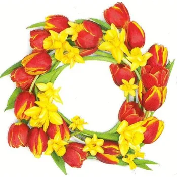 Papírový ubrousek Ubrousky Daisy L - Red Tulip Wreath - SD_WI_005501