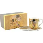 HOME ELEMENTS Hrnek 360 ml, s podtáckem, Klimt, Polibek zlatý