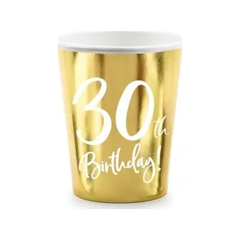 Party dekorace Papírové kelímky zlaté narozeninové 30 let - 220ml 6ks - PartyDeco