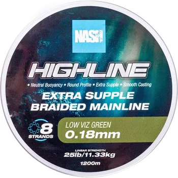 Nash Splétaná Šňůra Highline Extra Supple Braid Green 1200 m - 0,18 mm 11,3 kg