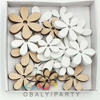 kreativní sada Kytka dřevěná samolepicí (18 ks) - bílá/přírodní