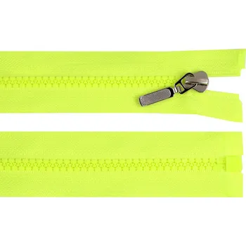 Zip Kostěný zip No 5 délka 60 cm s ozdobným jezdcem - žlutá neon