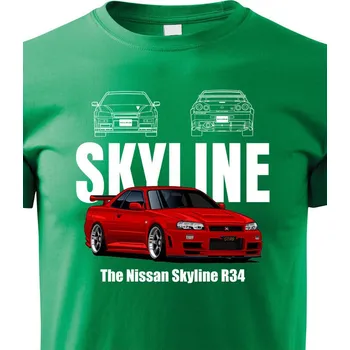 Chlapecké tričko Dětské tričko Nissan Skyline R34, Barva Zelená, Velikost 110 cm/4 roky, Canvas Dětské tričko Bezvatriko.cz 2328