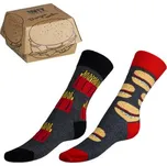 Ponožky Hamburger+hranolky 2 páry v dárkovém balení - černá, béžová, červená - 43-46