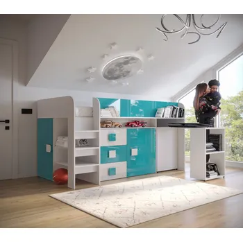 Obývací stěna Dětský pokoj Toledo 1A Barva korpusu: Bílá, Dveře: Tyrkysová